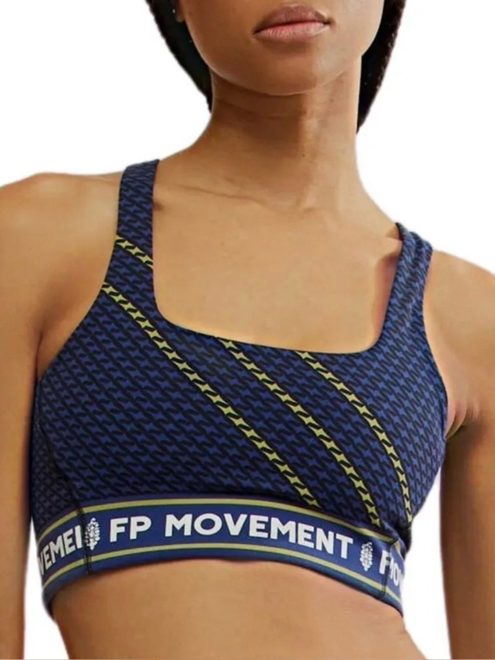 FP Movement Navy Blue & Lime Green Patterned Sports Bra